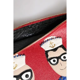 Red #DGFamily Embellished Leather Clutch Bag