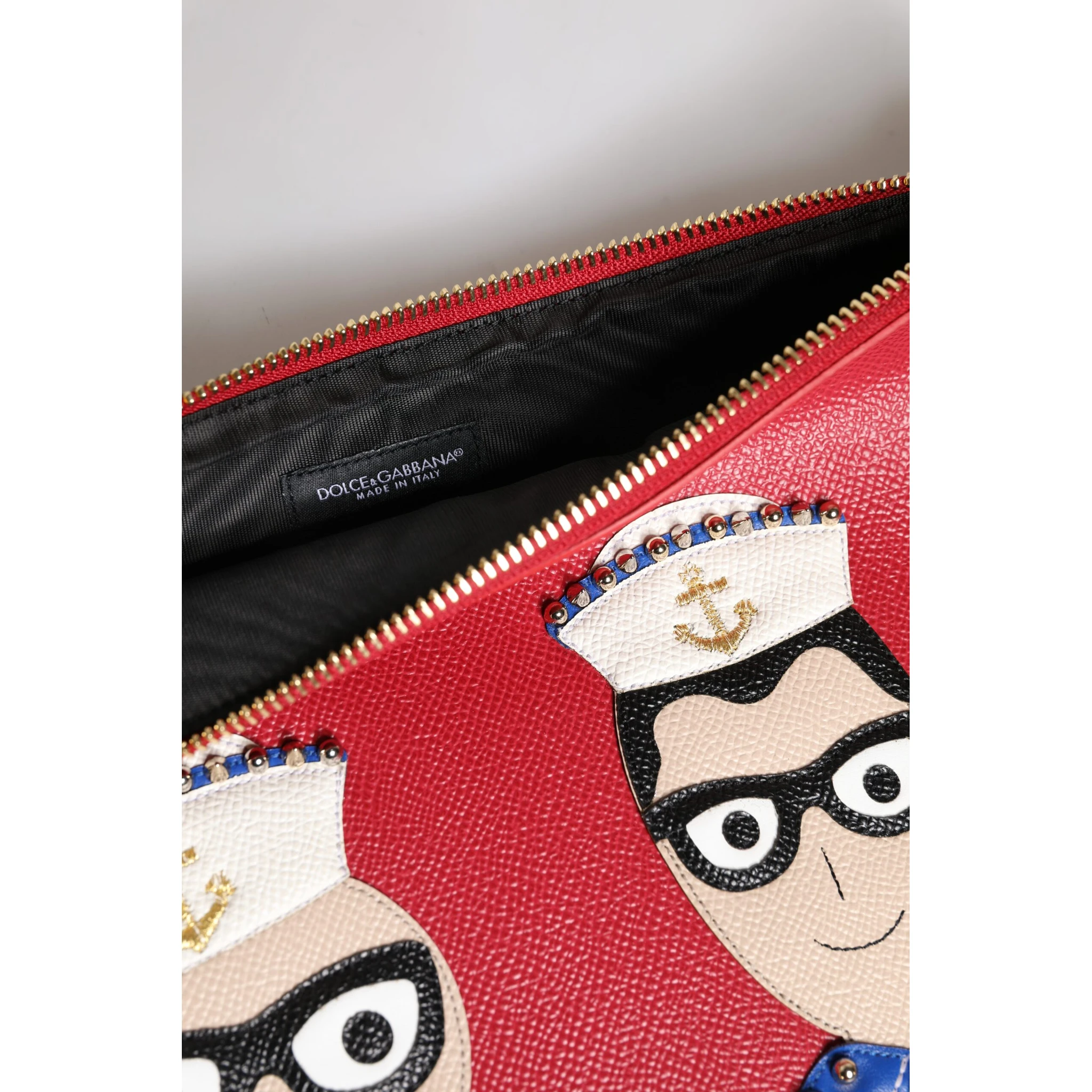 Red #DGFamily Embellished Leather Clutch Bag