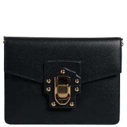 Black Calfskin Leather Shoulder Strap Bag