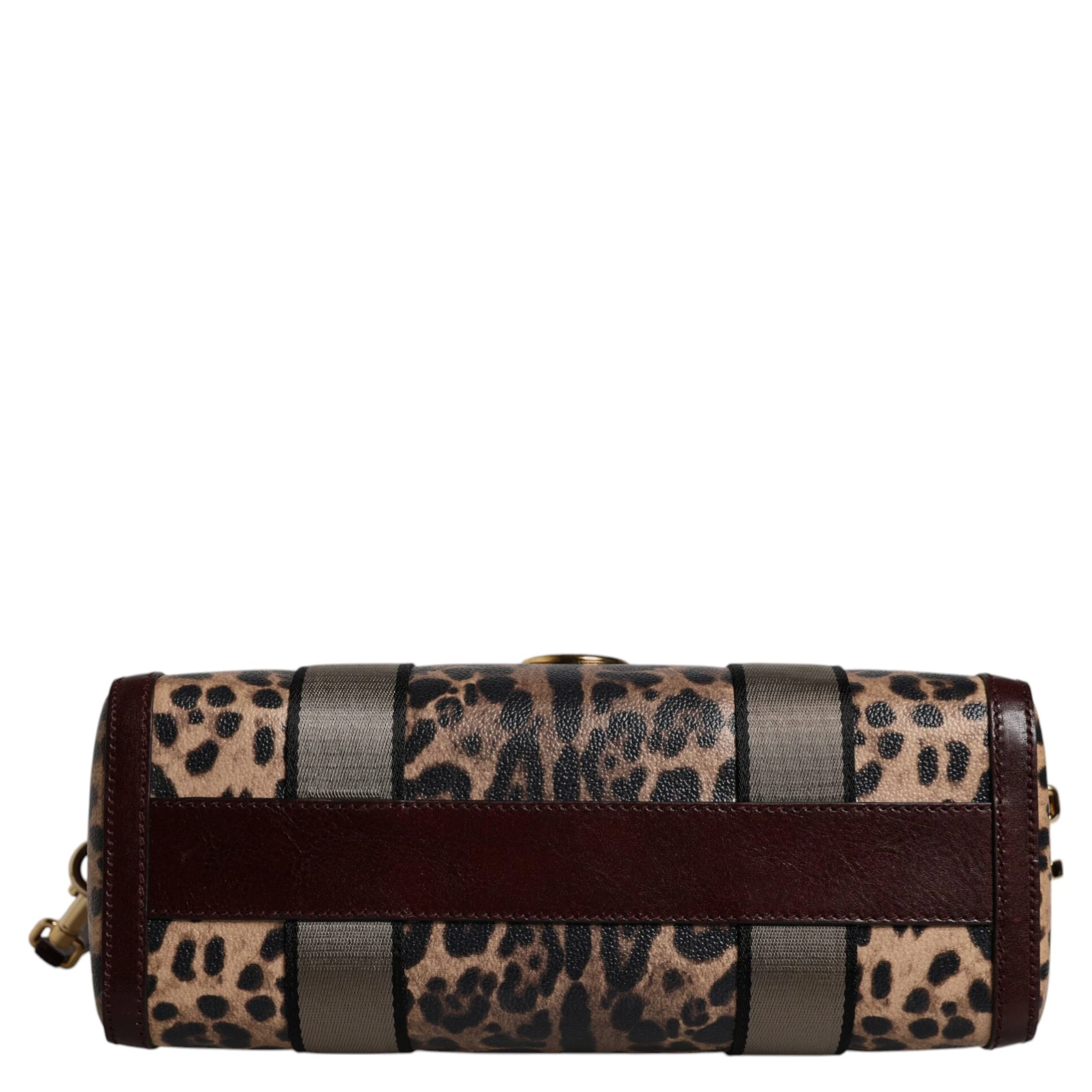 Brown Leopard Leather Shoulder Strap Duffle Bag