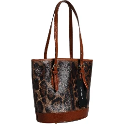 Brown Leopard Leather Shoulder Strap Tote Bag