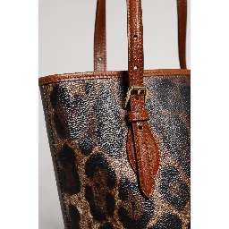 Brown Leopard Leather Shoulder Strap Tote Bag