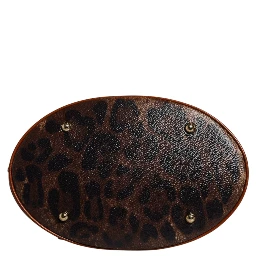 Brown Leopard Leather Shoulder Strap Tote Bag