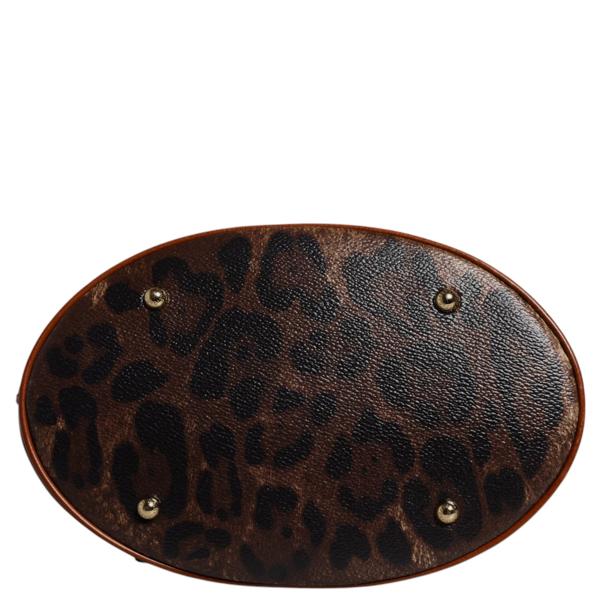 Brown Leopard Leather Shoulder Strap Tote Bag