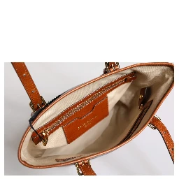 Brown Leopard Leather Shoulder Strap Tote Bag