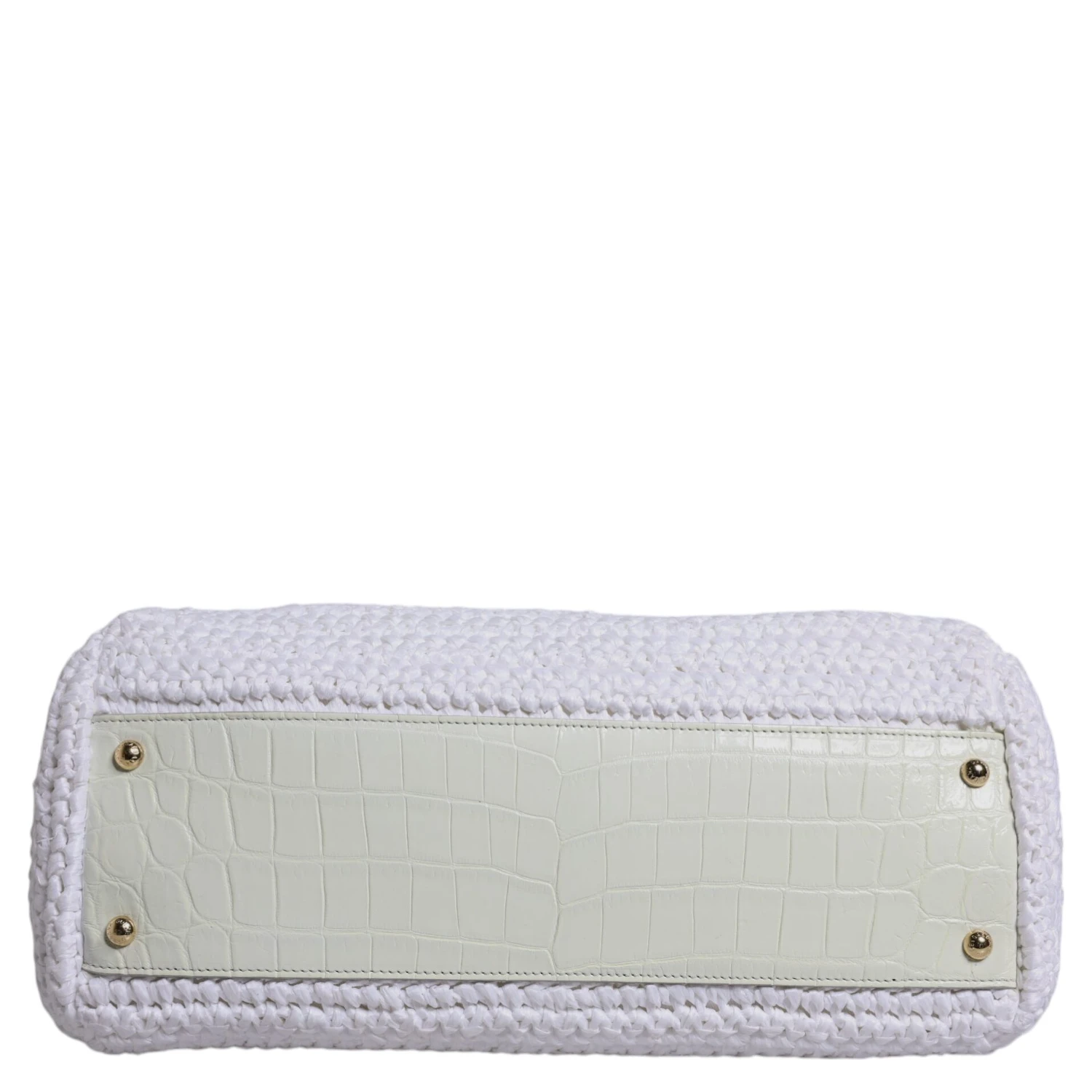 White Rafia Leather Top Handle Crossbody Bag