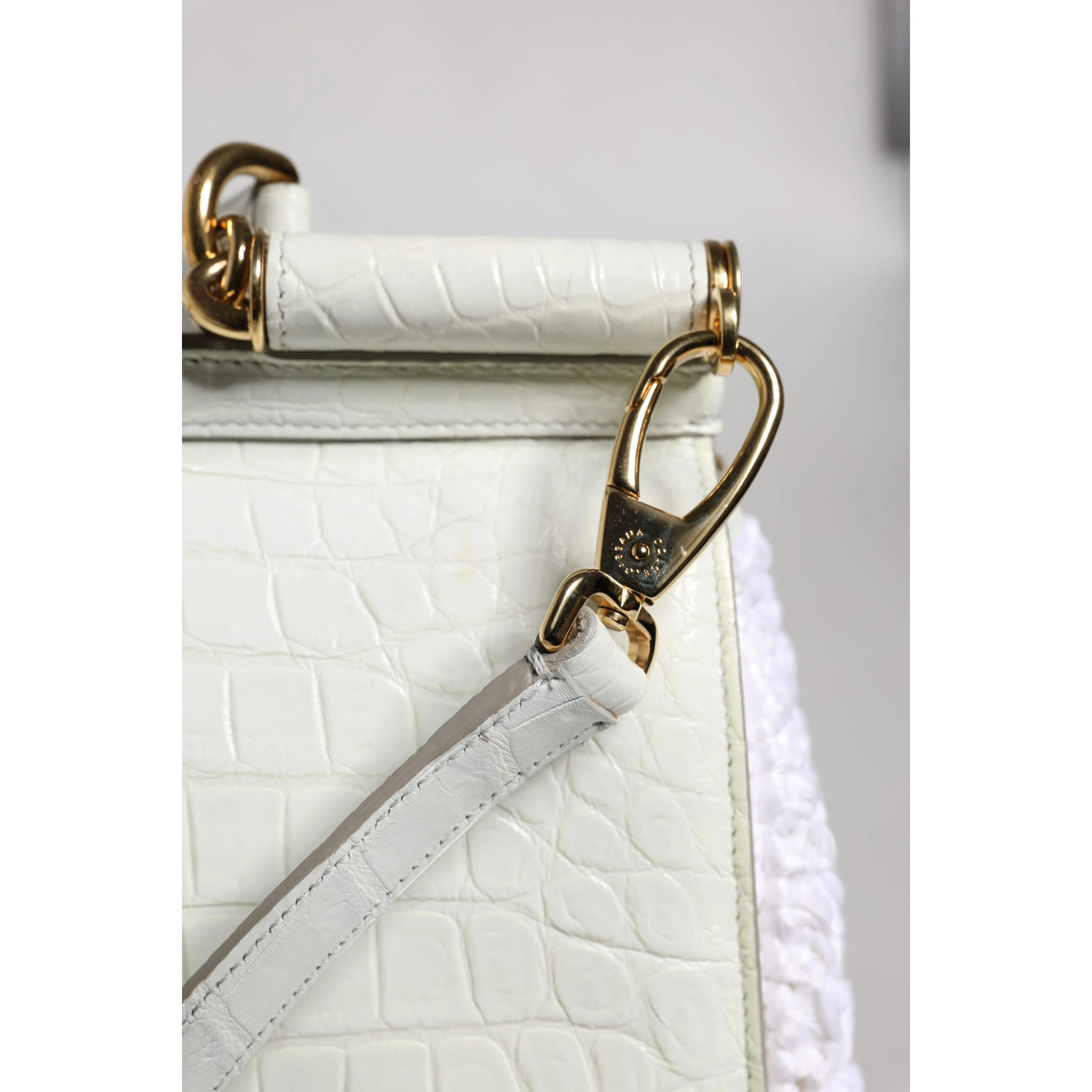White Rafia Leather Top Handle Crossbody Bag