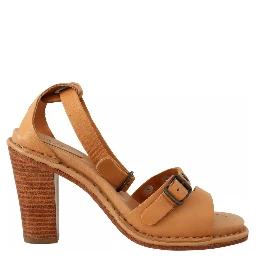 Brown Leather Studded Ankle Strap Sandals Shoes