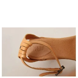 Brown Leather Studded Ankle Strap Sandals Shoes