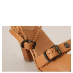 Brown Leather Studded Ankle Strap Sandals Shoes