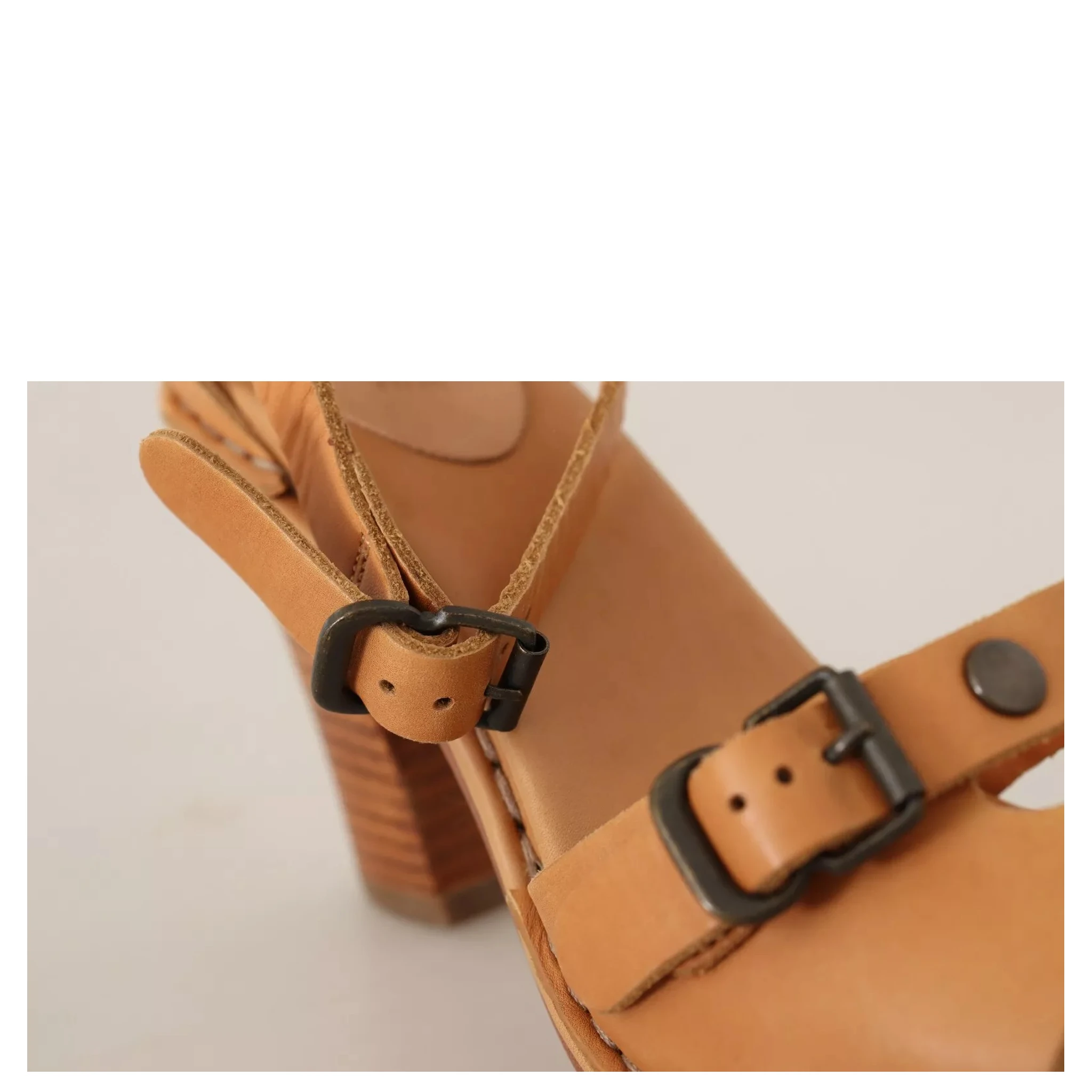 Brown Leather Studded Ankle Strap Sandals Shoes