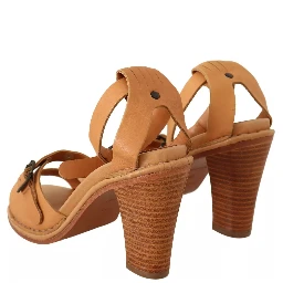 Brown Leather Studded Ankle Strap Sandals Shoes