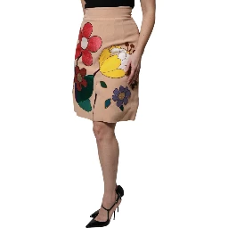 Beige Floral High Waist Pencil Cut Skirt