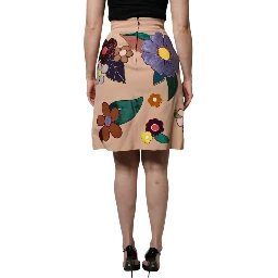 Beige Floral High Waist Pencil Cut Skirt