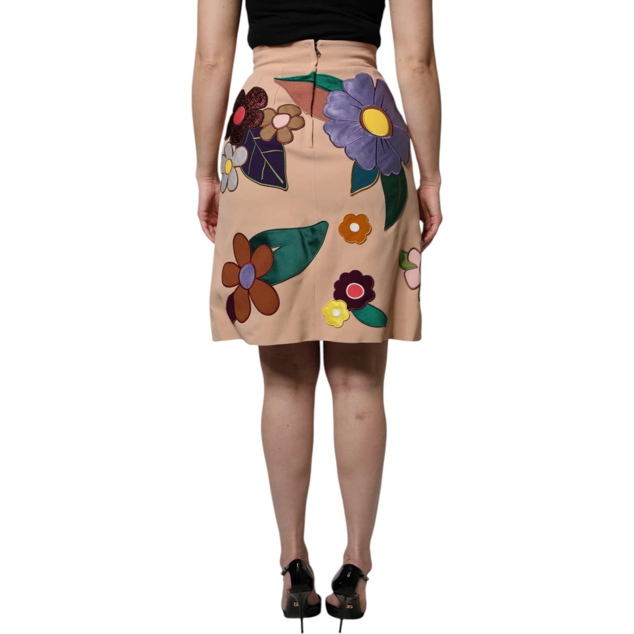 Beige Floral High Waist Pencil Cut Skirt