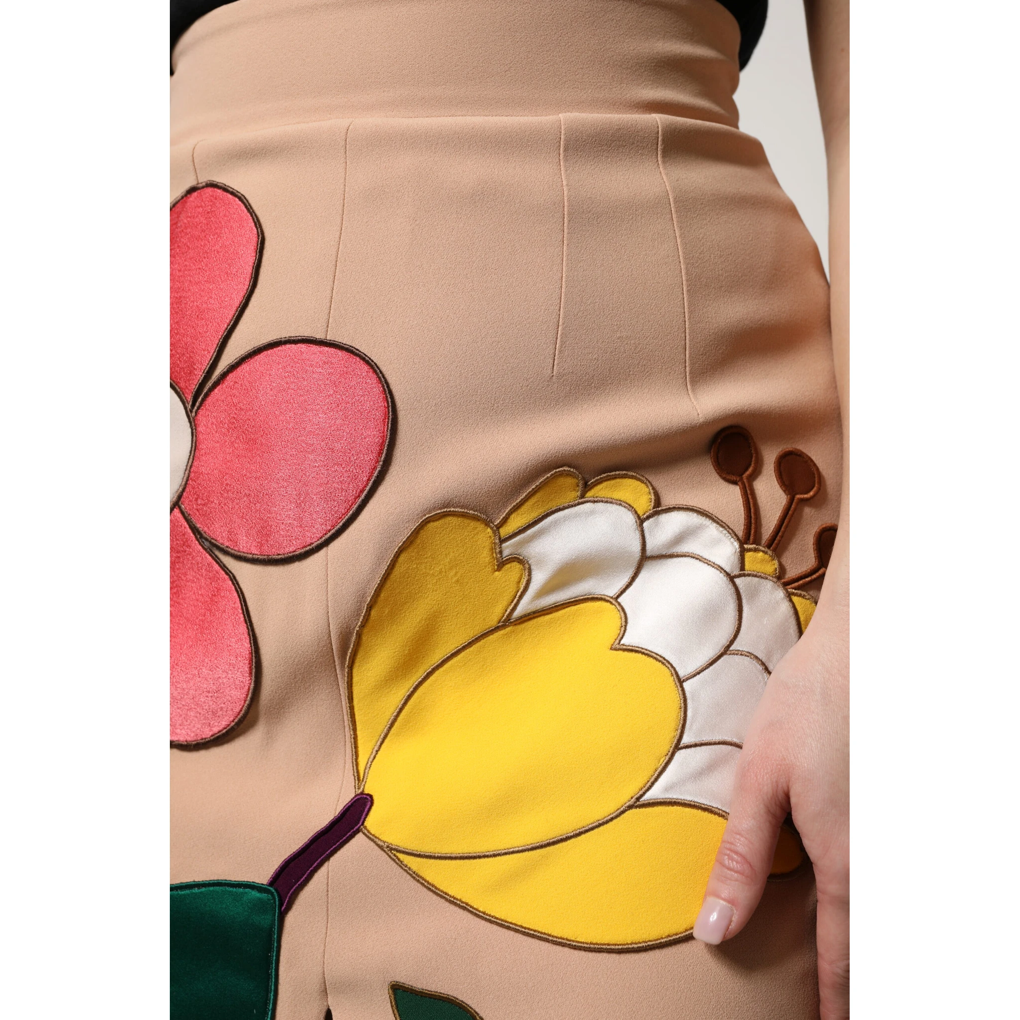 Beige Floral High Waist Pencil Cut Skirt