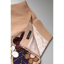 Beige Floral High Waist Pencil Cut Skirt