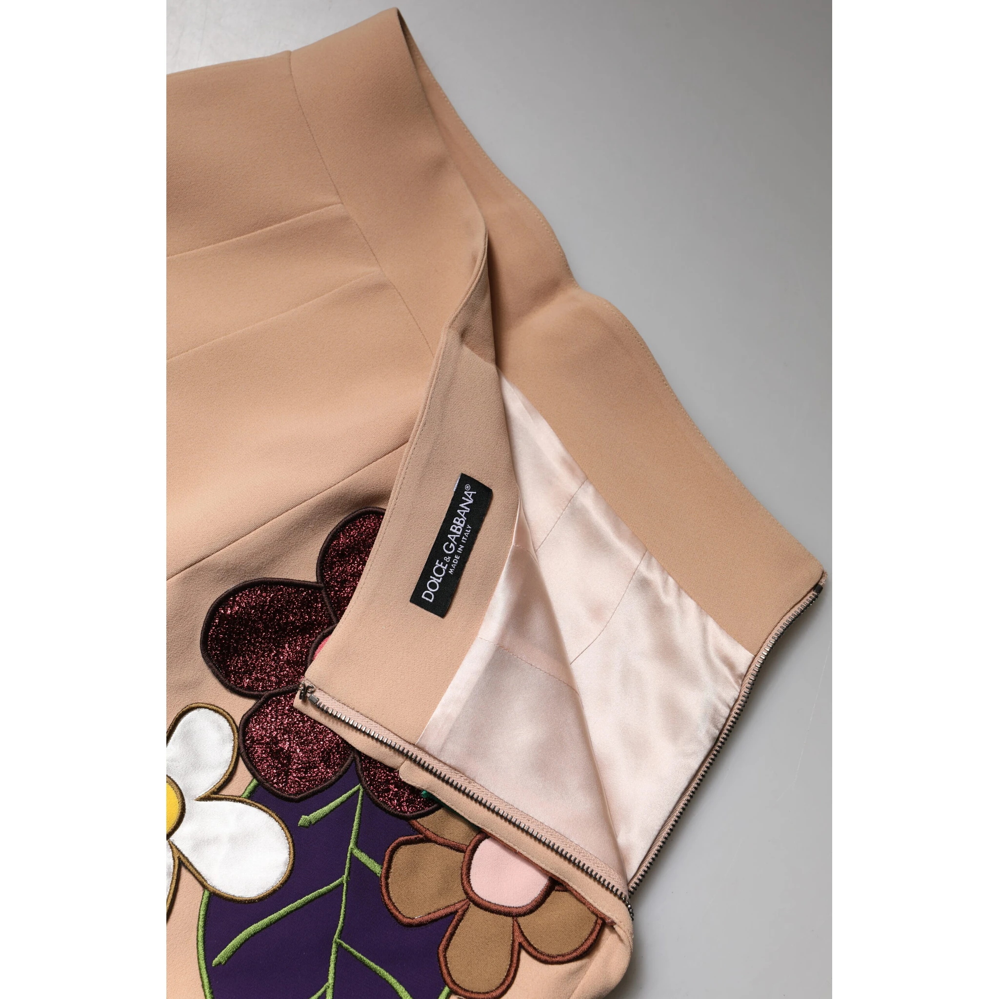 Beige Floral High Waist Pencil Cut Skirt