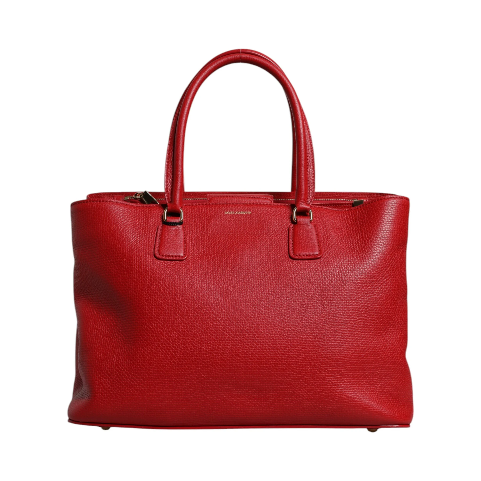 Red Calfskin Leather Logo Plaque Top Handle Bag