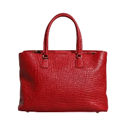 Red Calfskin Leather Logo Plaque Top Handle Bag