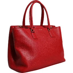 Red Calfskin Leather Logo Plaque Top Handle Bag