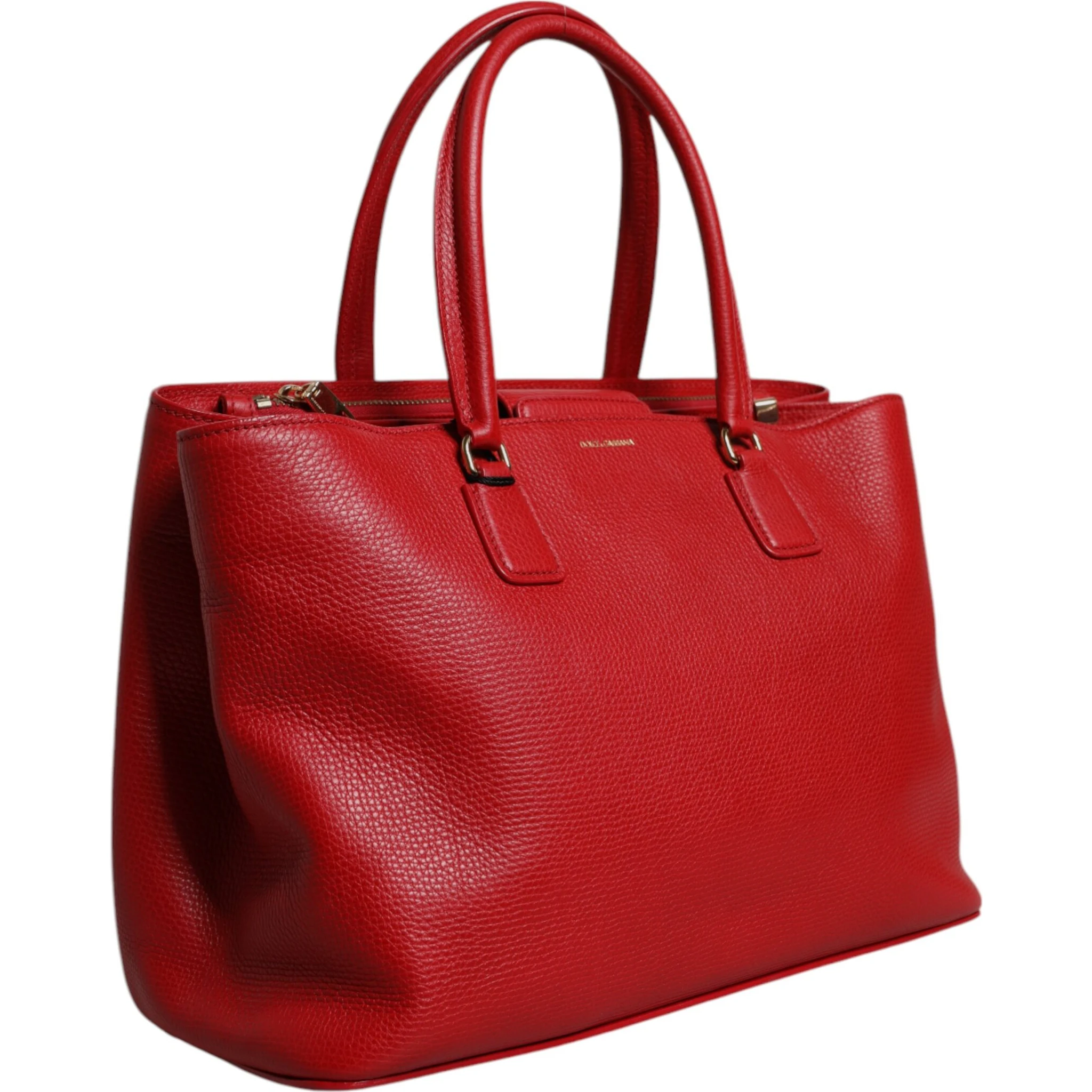 Red Calfskin Leather Logo Plaque Top Handle Bag