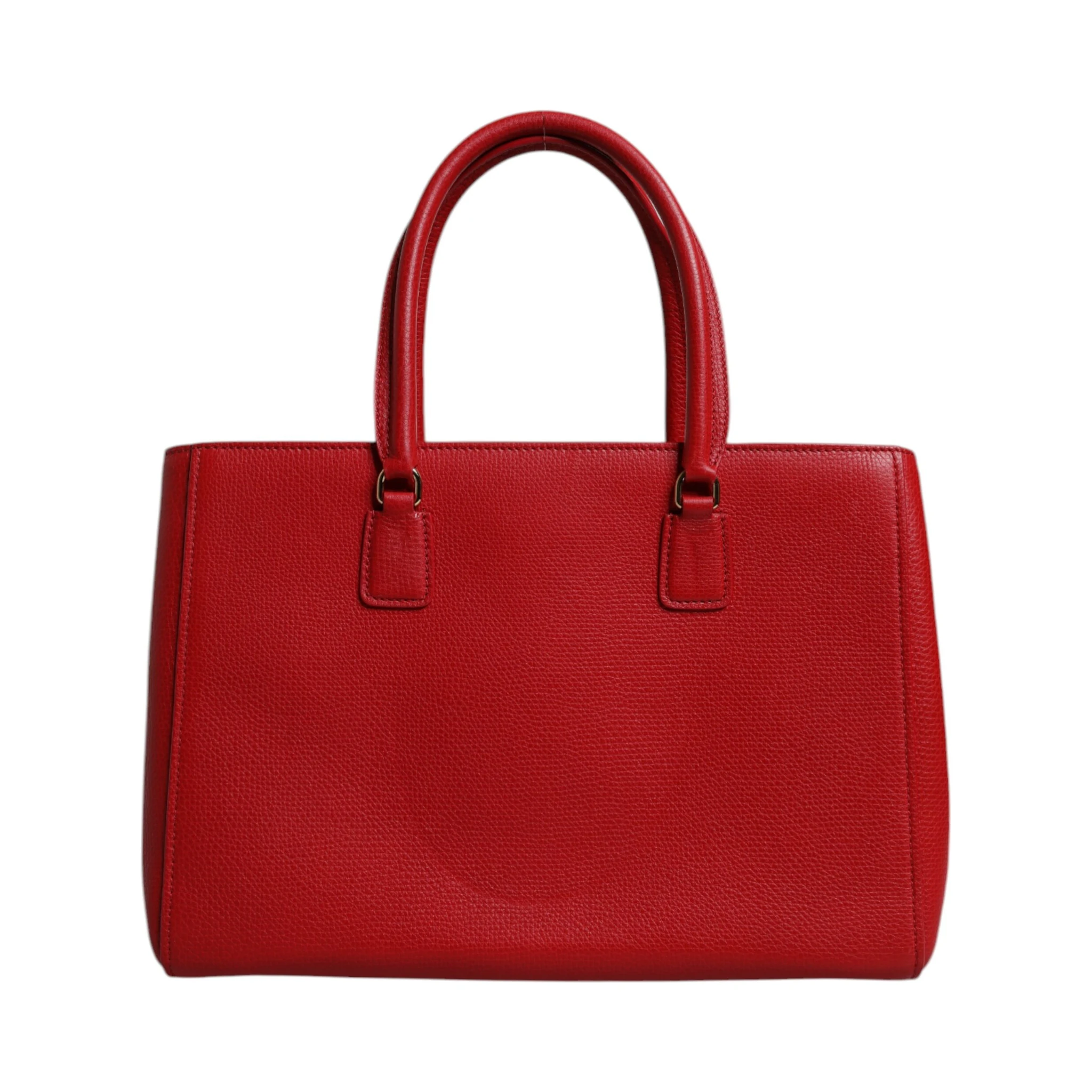 Red Calfskin Leather Logo Plaque Top Handle Bag