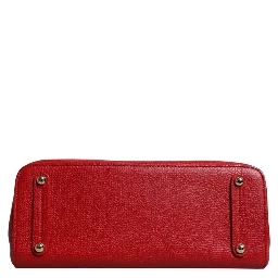Red Calfskin Leather Logo Plaque Top Handle Bag