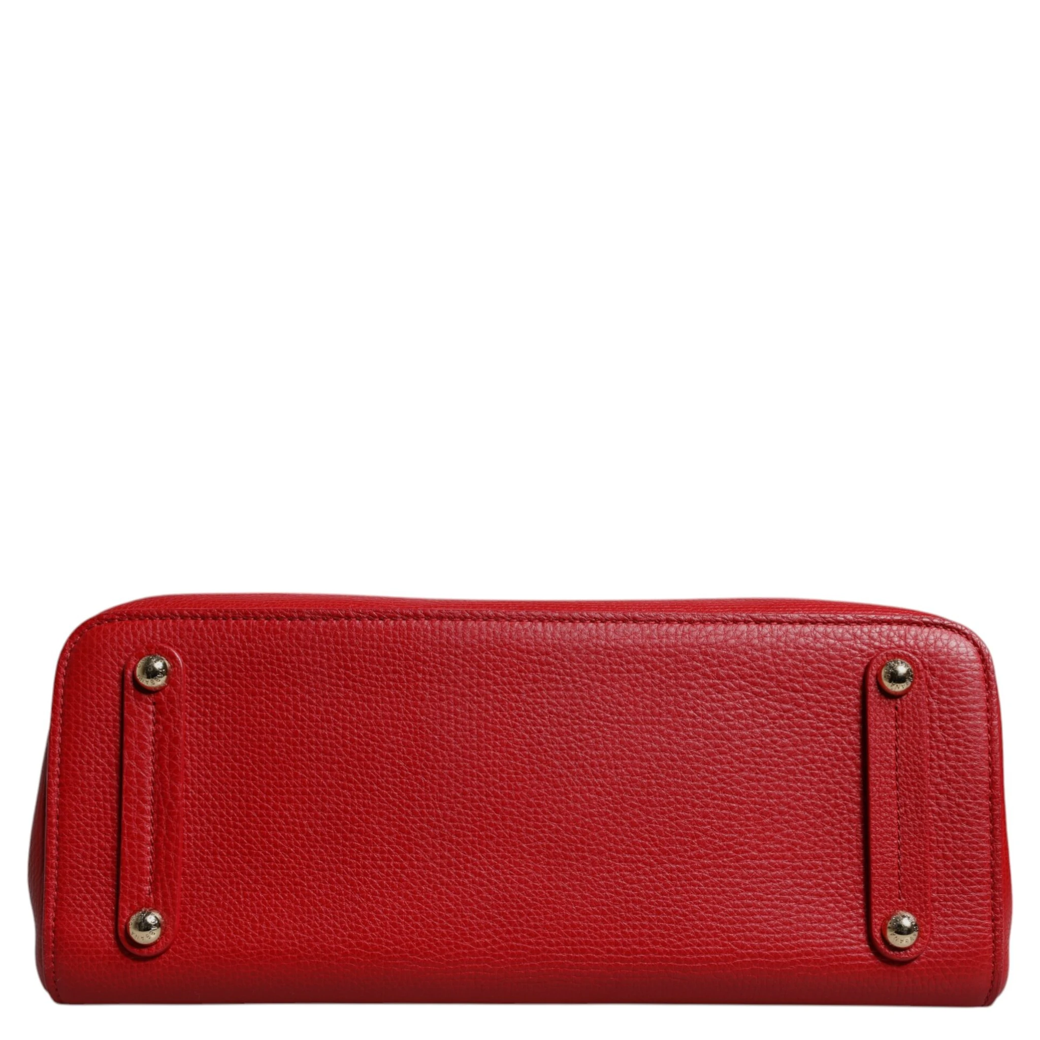Red Calfskin Leather Logo Plaque Top Handle Bag