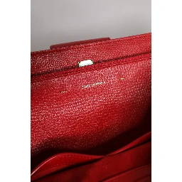 Red Calfskin Leather Logo Plaque Top Handle Bag