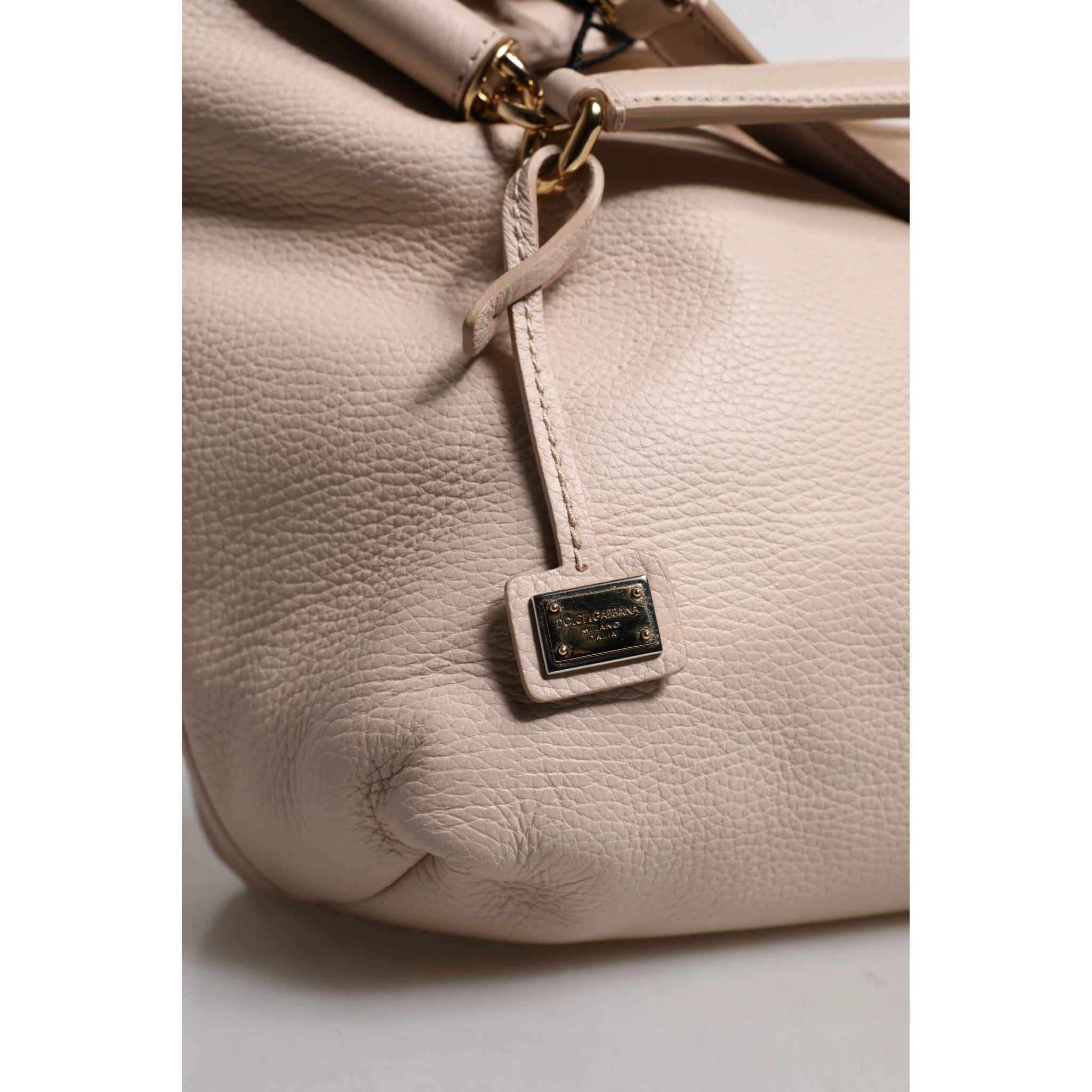 Light Pink Deer Leather Logo Plaque Tote Top Handle Bag