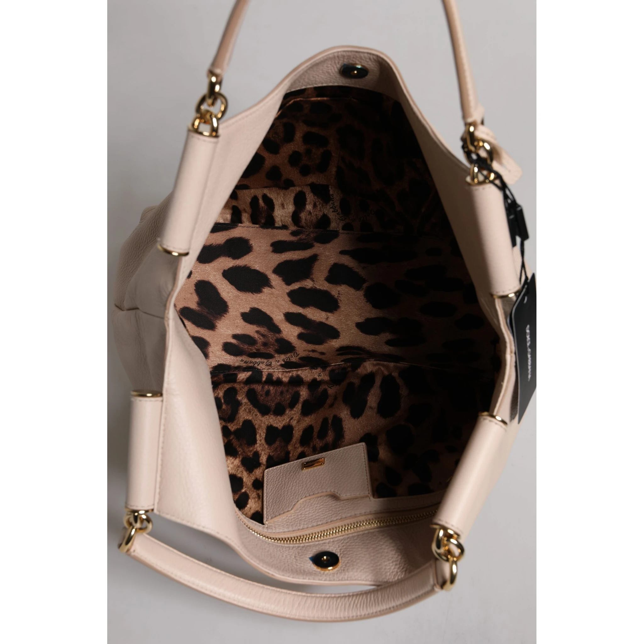 Light Pink Deer Leather Logo Plaque Tote Top Handle Bag