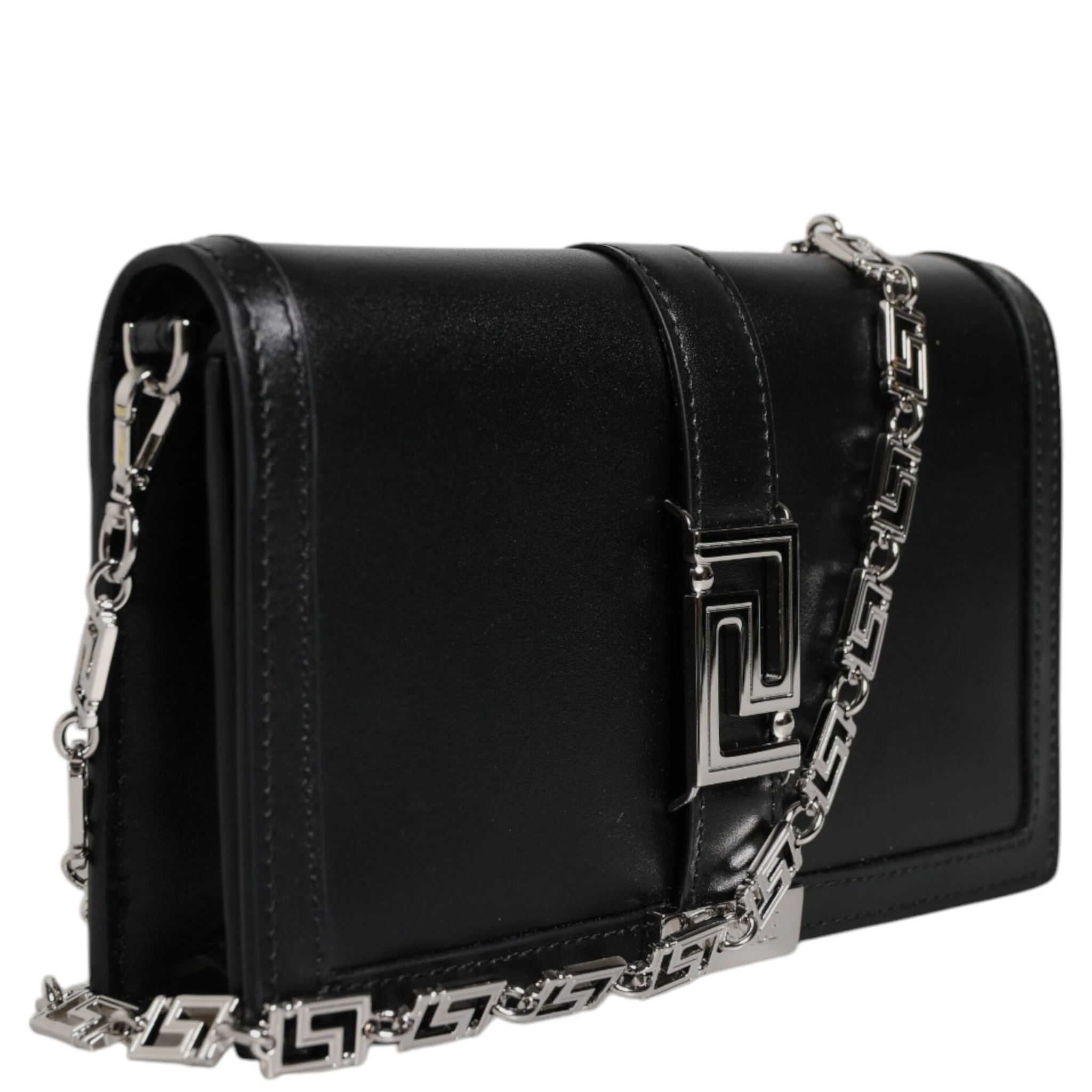 Black Calfskin Leather Chain Strap Shoulder Crossbody Bag
