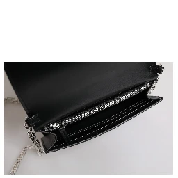 Black Calfskin Leather Chain Strap Shoulder Crossbody Bag