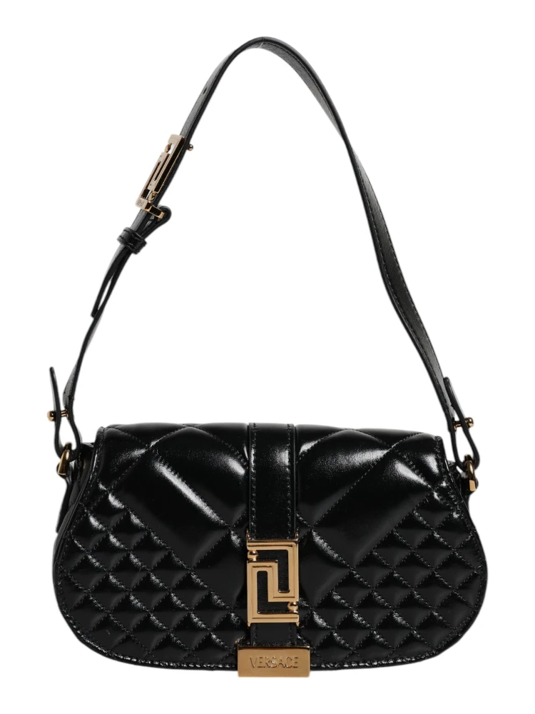 Black Calf Leather Quilted Shoulder Strap Bag