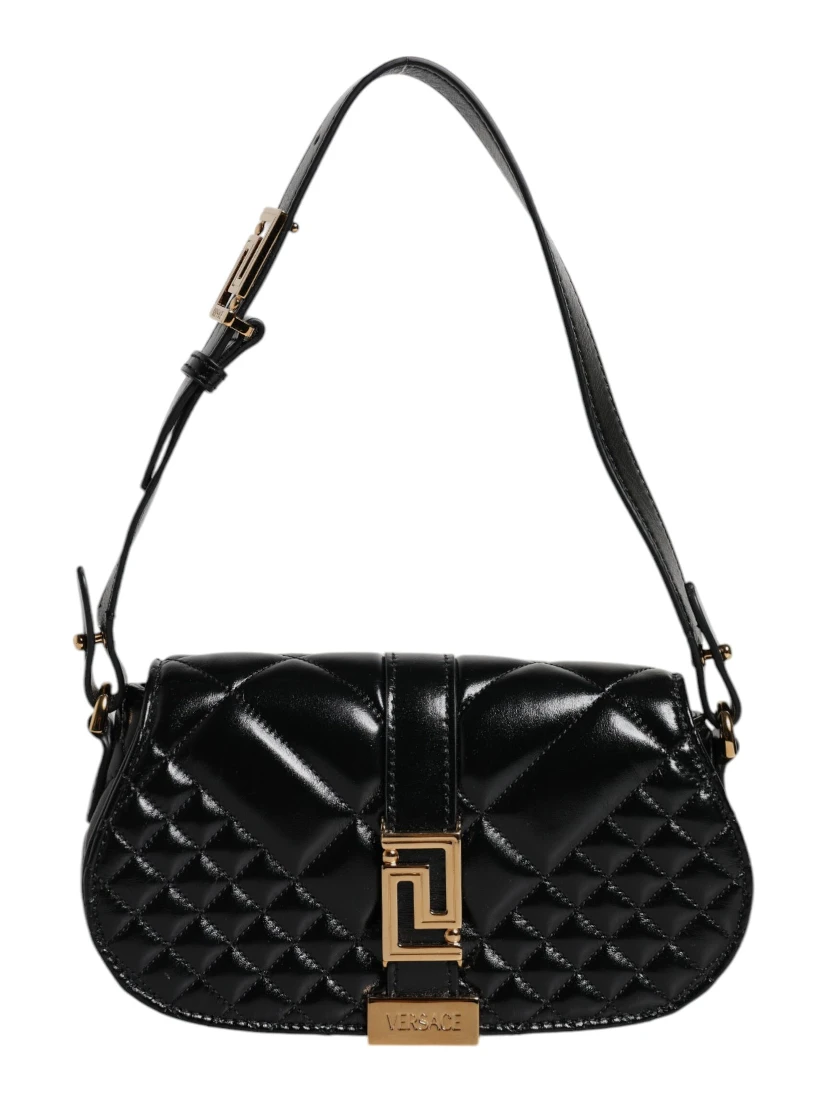 Black Calf Leather Quilted Shoulder Strap Bag