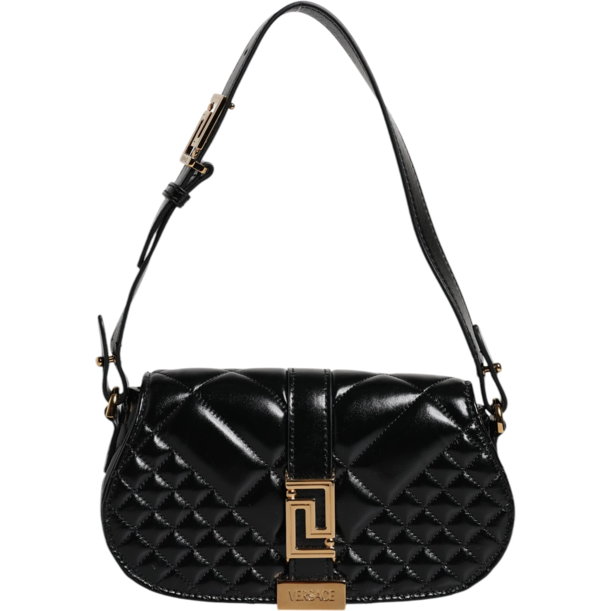 Black Calf Leather Quilted Shoulder Strap Bag