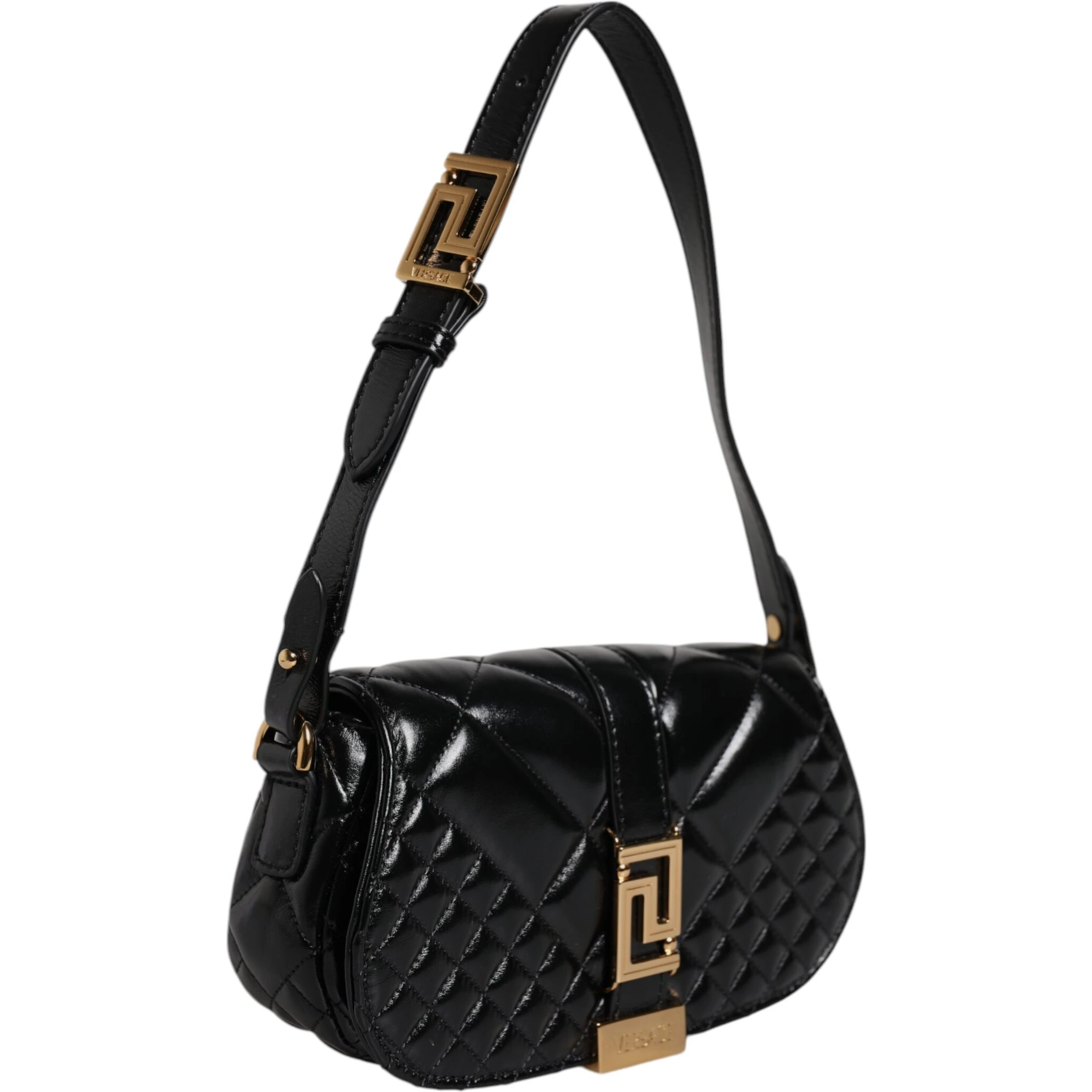 Black Calf Leather Quilted Shoulder Strap Bag