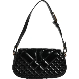 Black Calf Leather Quilted Shoulder Strap Bag