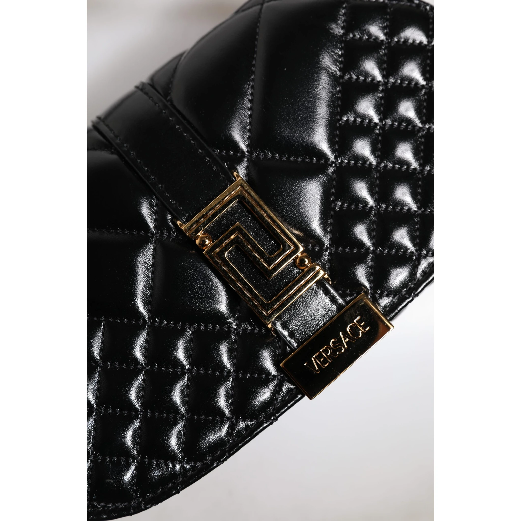 Black Calf Leather Quilted Shoulder Strap Bag
