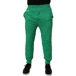 Green Cotton Elastic Waist Men Casual Pants