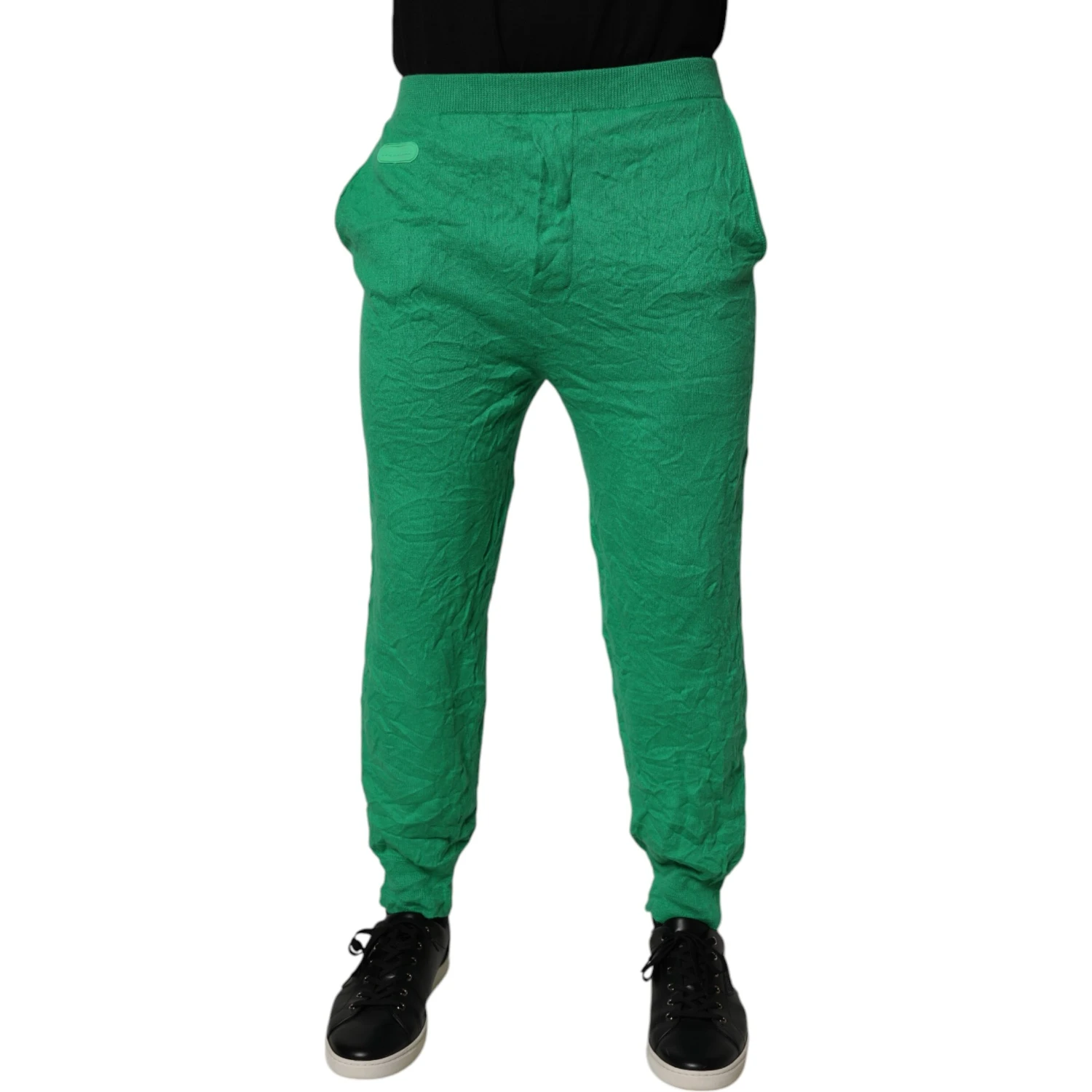 Green Cotton Elastic Waist Men Casual Pants