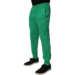 Green Cotton Elastic Waist Men Casual Pants
