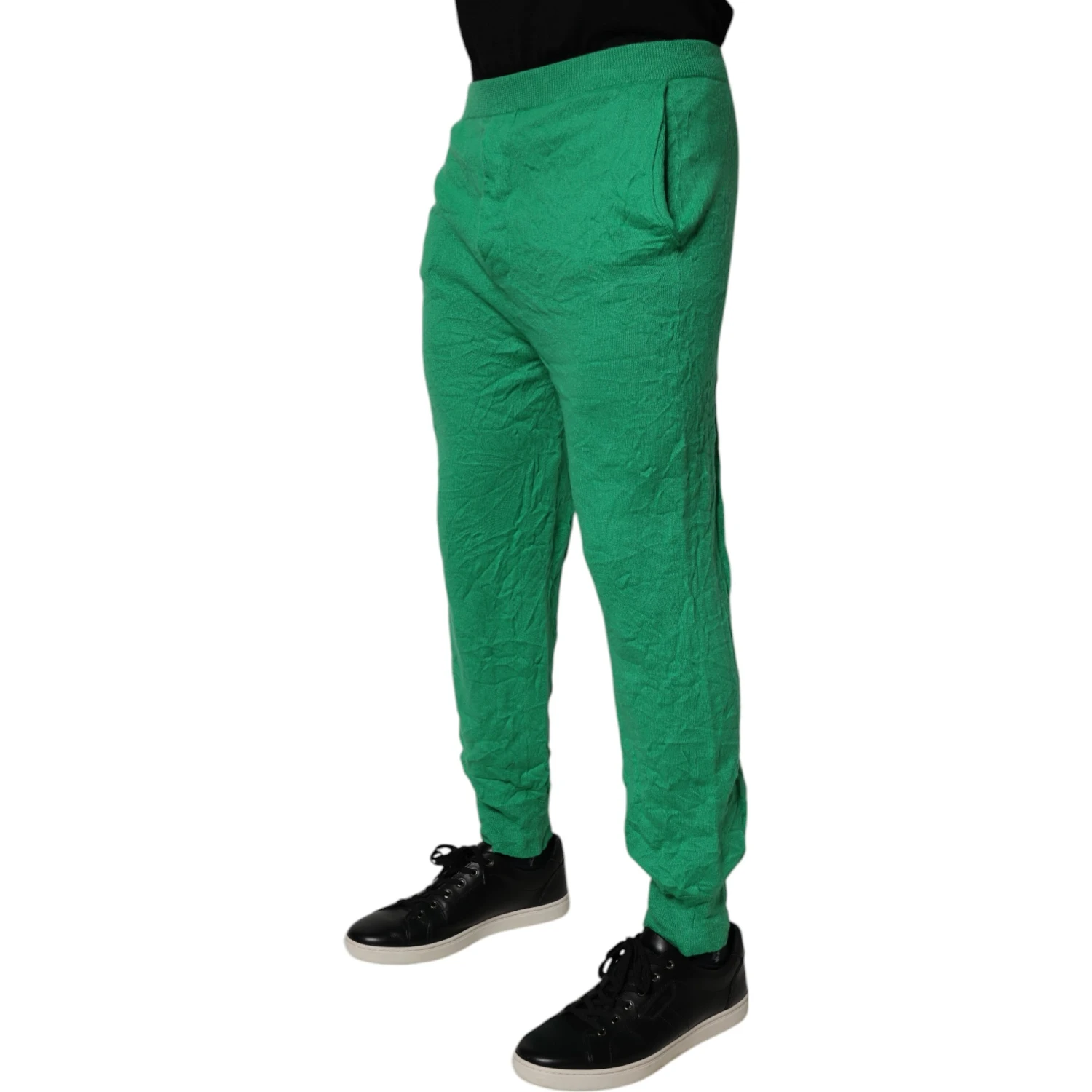 Green Cotton Elastic Waist Men Casual Pants