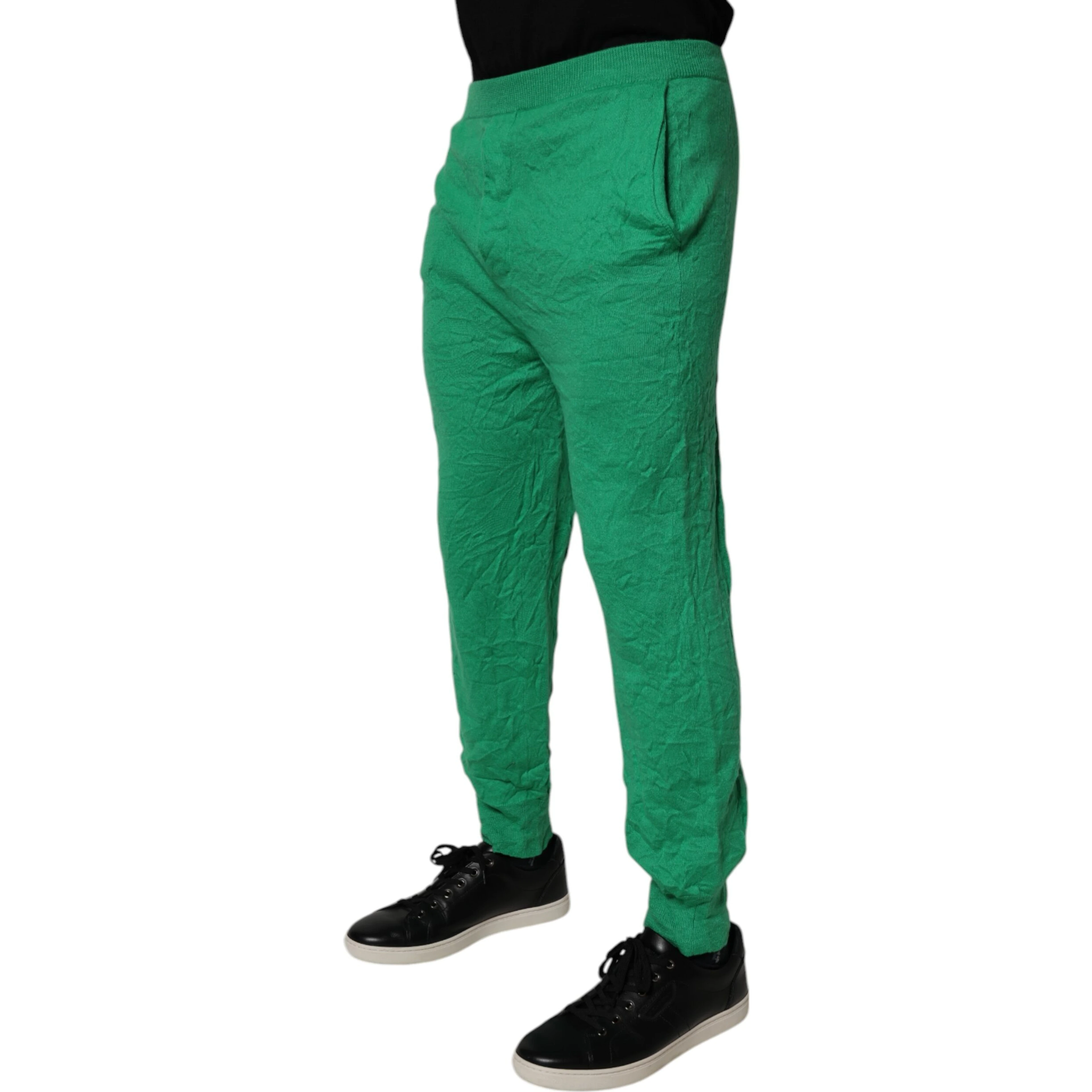 Green Cotton Elastic Waist Men Casual Pants