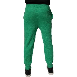 Green Cotton Elastic Waist Men Casual Pants
