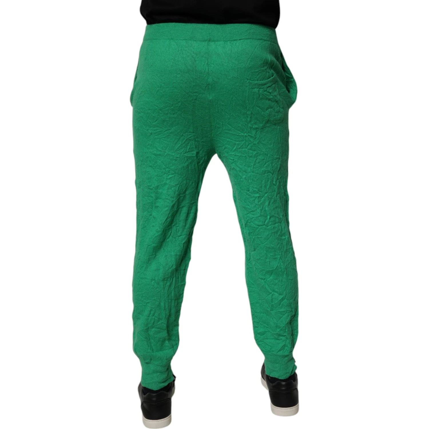 Green Cotton Elastic Waist Men Casual Pants