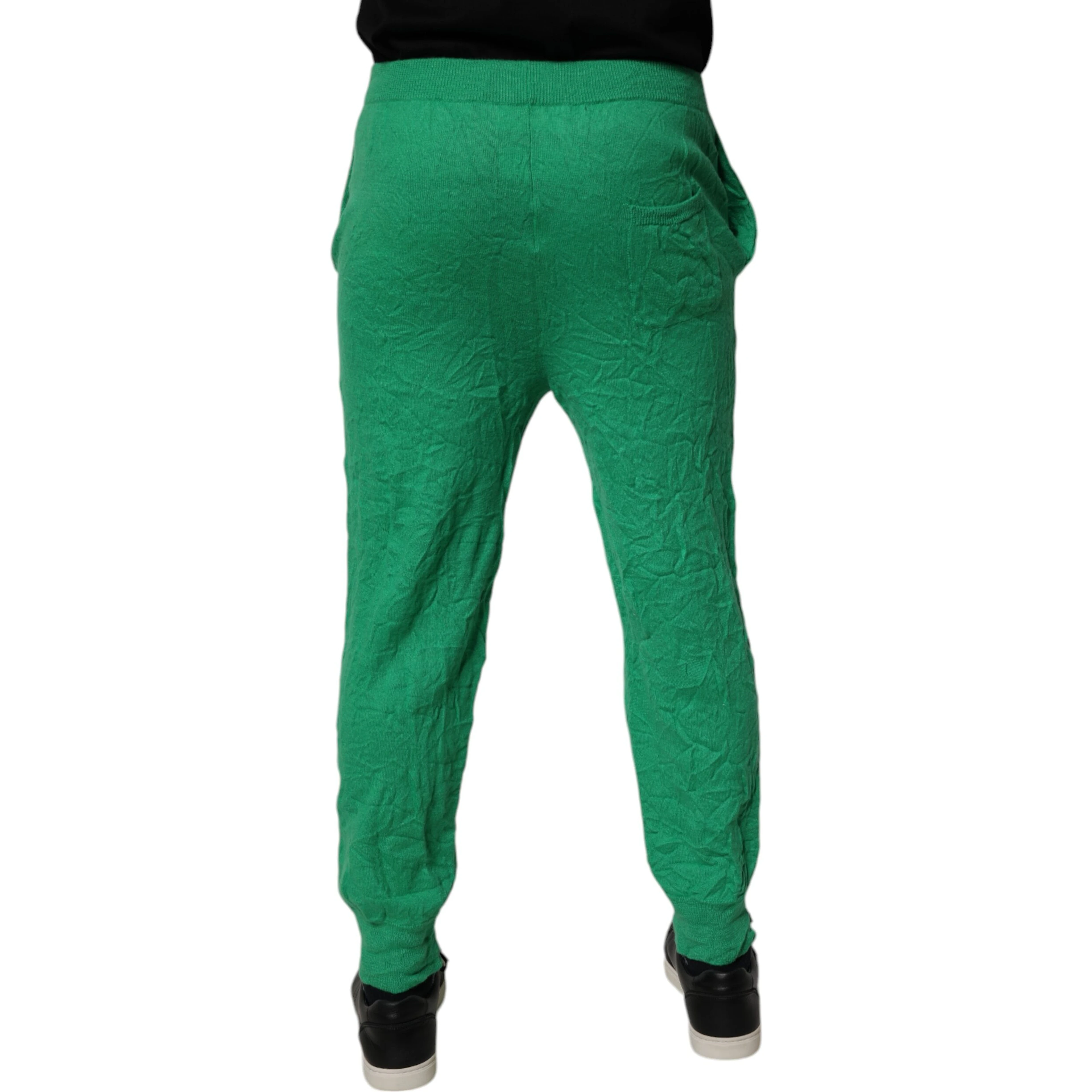 Green Cotton Elastic Waist Men Casual Pants