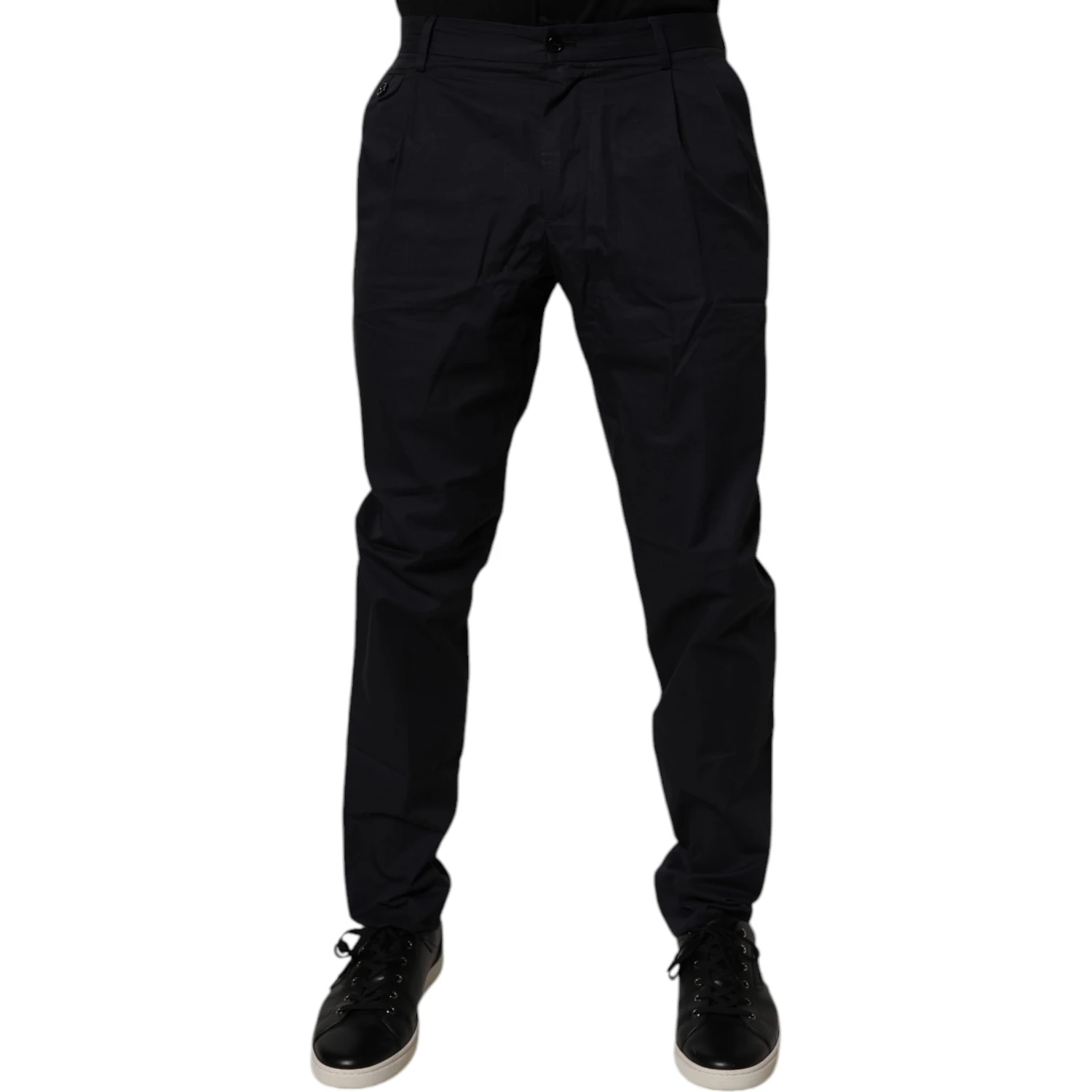 Dark Blue Cotton Tapered Formal Pants