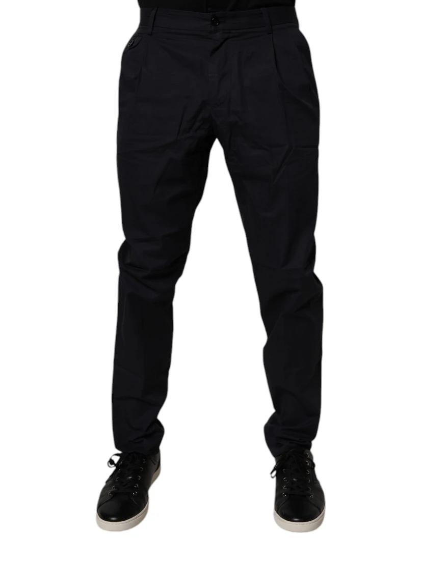 Dark Blue Cotton Tapered Formal Pants